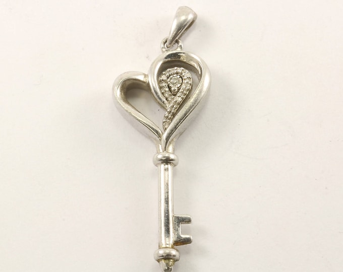 Vintage Real Diamonds Key Pendant 925 Sterling Silver PD 2297