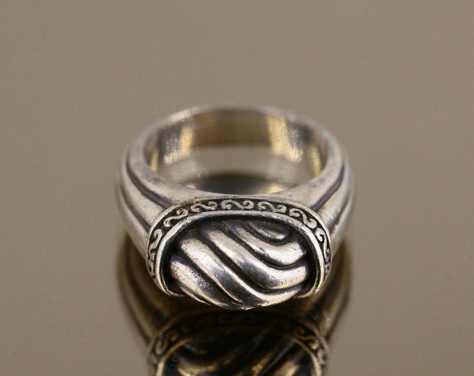 Vintage Round Waves Scrolls Thailand Design Signet Ring 925 Sterling RG 3734e