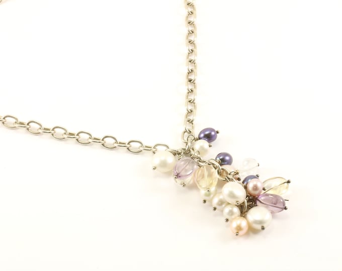 Vintage Beautiful Natural Pearls Lariat Design Necklace 925 Sterling Silver NC 579
