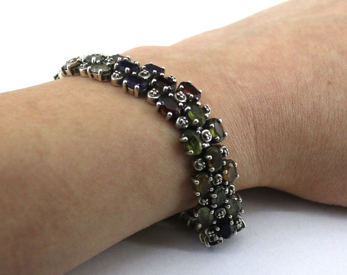 Vintage 6.5 In Multi Color Cz Bracelet Sterling Br 730