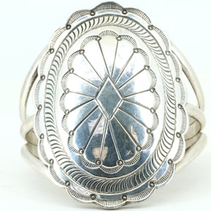 Grand bracelet manchette vintage Navajo signé Paul J en argent sterling 925 BR 3619