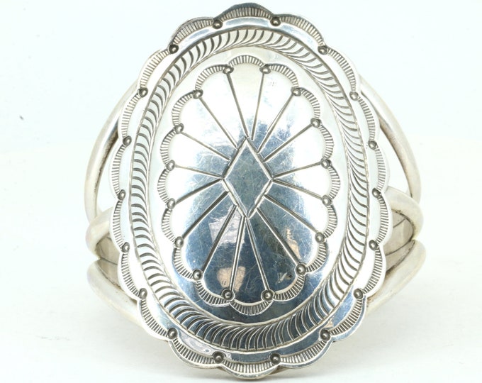Vintage Navajo Large Cuff Bracelet Signed Paul J 925 Sterling Silver BR 3619