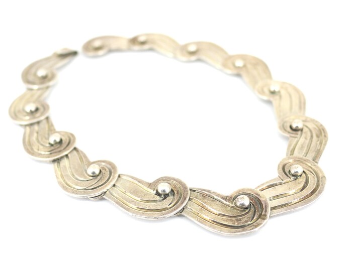 Vintage Los Castillo Pre-Eagle Riveted Circle Swirl Heavy Design Necklace 925 Sterling Silver NC 373