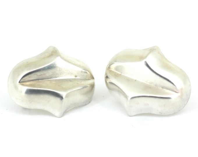 Vintage Elegant Puffy Floral Design  Clip On Earrings 925 Sterling Silver ER 329