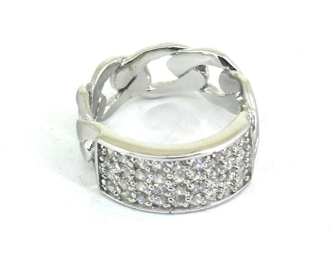 Vintage Elegant Macro White Crystals CZ Design Band Ring 925 Sterling Silver Size 6 RG 4663
