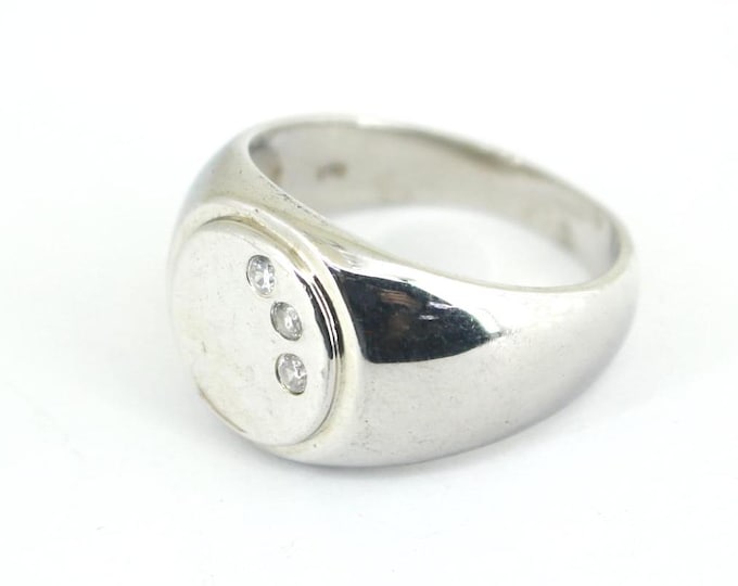 Vintage Men's Plain Round Inlaid CZ Crystals Ring 925 Sterling Silver RG 4538