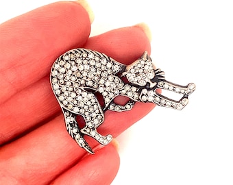 Vintage Brooch | Cat Design Brooch | White Chrystal Design Brooch | Cut Design Brooch | Silver 925 Sterling | BB 2266V