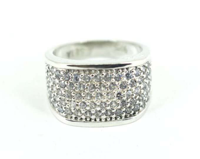 Vintage SETA Pave White Topaz CZ Wide Cigar Band Cocktail Ring 925 Sterling RG 4584