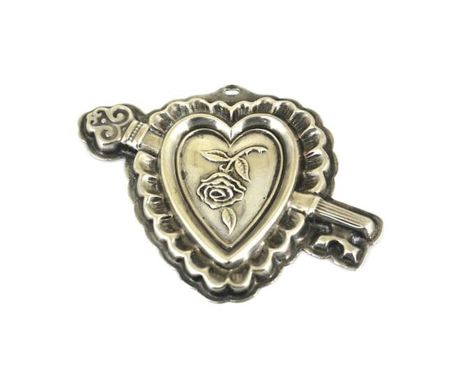 Vintage Rare Reed Barton Heart& Key Ornament  Pendant 925 Sterling Silver OT 109