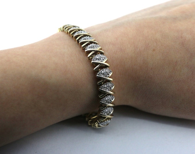 7 Inch Gold Plated Natural Diamonds Link Bracelet 925 Sterling BR 875