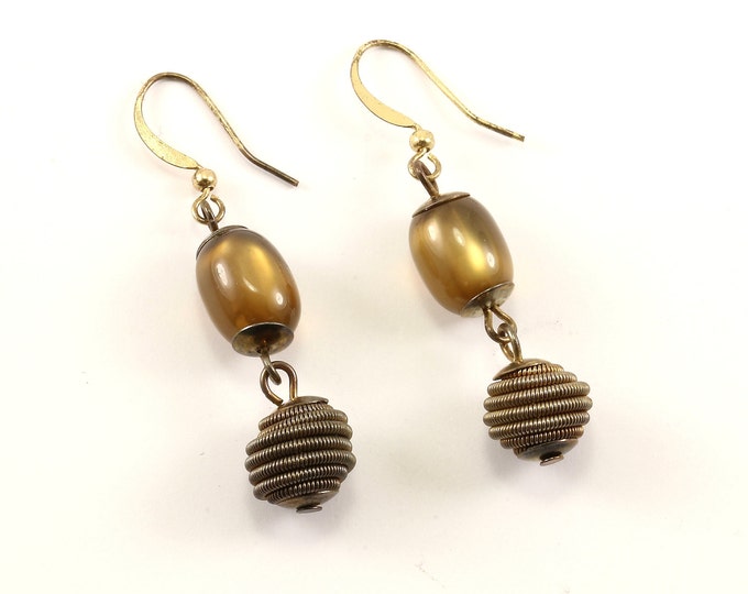 Vintage Beaded Design Smoky Crystal Drop/Dangle Earrings Sterling Silver ER 515