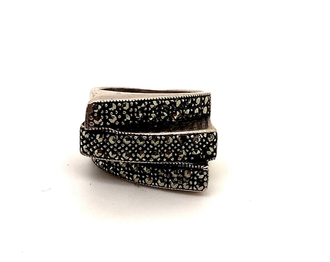 Vintage Ring | Marcasite Floral Design Ring | Beautiful Design Ring | Sterling 925 Silver Ring | Size 6 In RG 4146