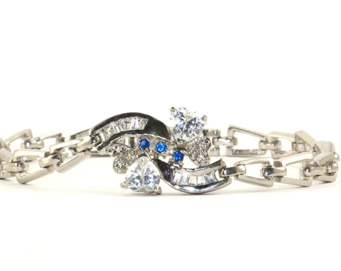 Vintage Heart Shape Design CZ Inlay Tennis Bracelet 925 Sterling BR 1148