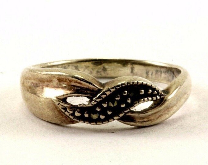 Vintage Size 7 Twisted Design Marcasite Band Ring 925 Sterling Rg 2493(123757184079)