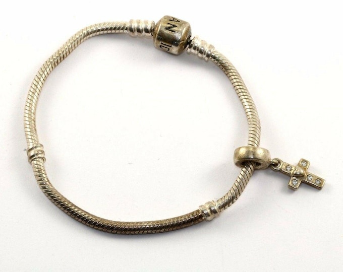 Authentic Pandora Smooth Charm W Cross #790355 Cz Charm Bracelet Br 1977