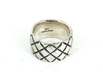 Vintage Thailand Michael Dawkins Hand-Stamped Filed Design Band Ring 925 Sterling Silver RG 4192 B