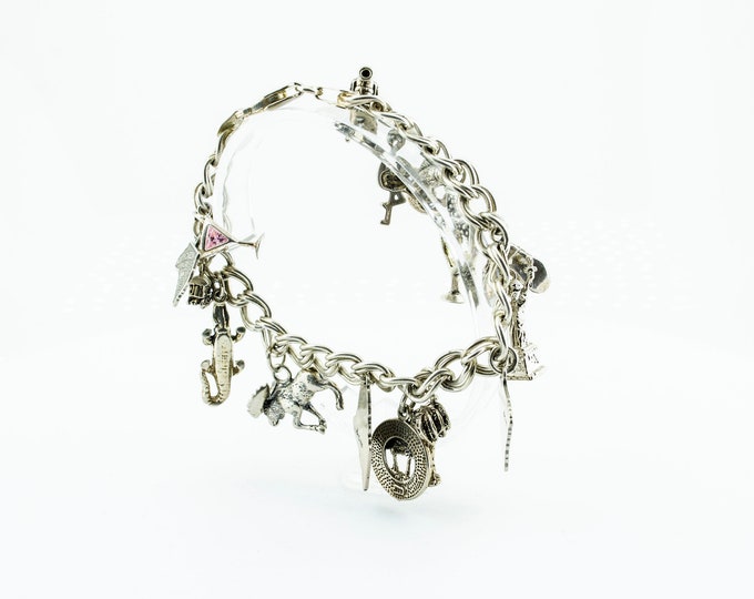 Tiny 12 Cute Charms Design Double Curb Chain Beautiful Girl's American Style Bracelet 925 Sterling Silver BR 2517Q
