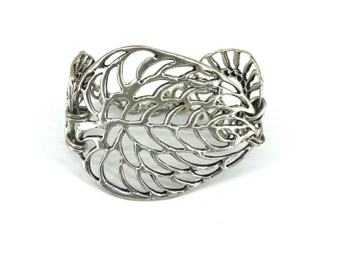 Vintage 925 Mexico Massive Leaves Link Bracelet 925 Sterling BR 093