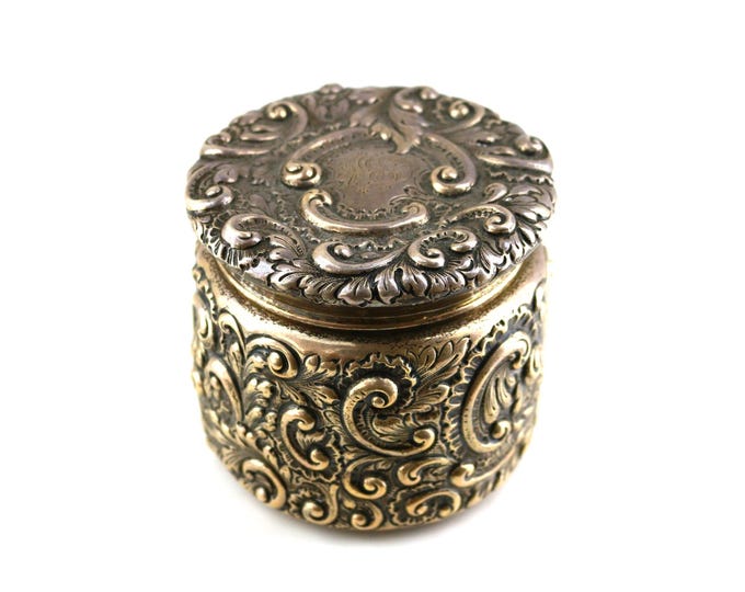 Stunning Antique 1874 Geo C Shreve & Co Leaf Floral Scroll Powder Candy Jewelry Box Silver OT 347