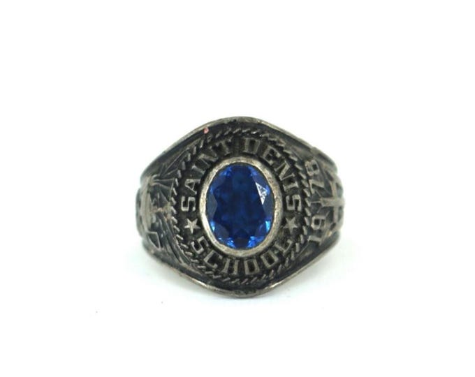 Vintage Saint Denis 1978 Blue Crystal School Ring 925 Sterling RG 4470