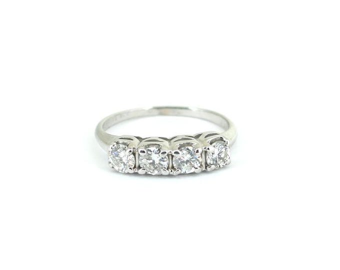 Tribute 14k White Gold Four Stone Natural Diamonds Beautiful Unisex Wedding Band Design Ring GRG 3