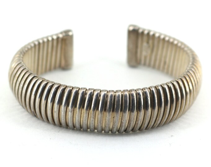Vintage Italy JCM Ribbed Fluted Cuff Bracelet Sterling Silver BR 3728