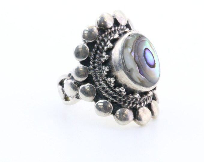 Vintage Size 6 Oval Abalone  Ring 925 Sterling RG 492