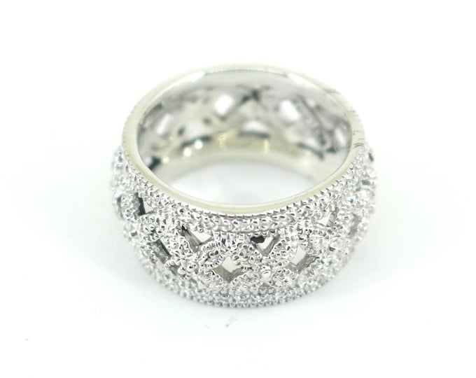 Vintage Size 7  X Crossover White CZ Cocktail Design Ring 925 Sterling RG 4552