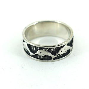 Vintage Size 12.5 Dolphin Band Ring 925 Sterling Silver Rg 440
