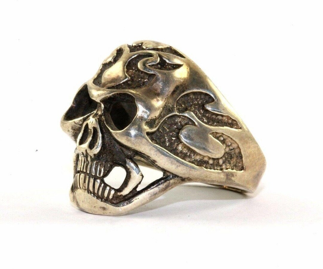Vintage Size 10.5 Men's Skull Biker Flame Design Ring 925 Sterling ...
