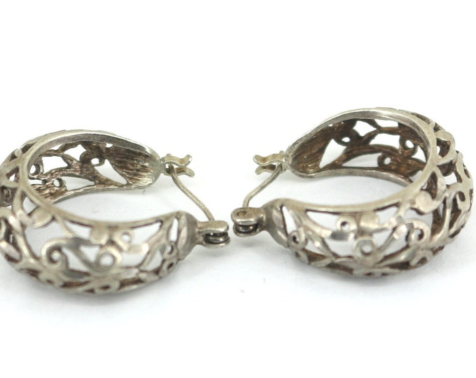 Vintage Filigree Bead Design U Shaped Hoop Earrings for Women 925 Sterling Silver ER 474