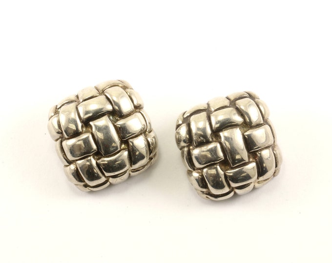 Vintage Large Cushion Braided Design Clip On Earrings 925 Sterling Silver ER 1038