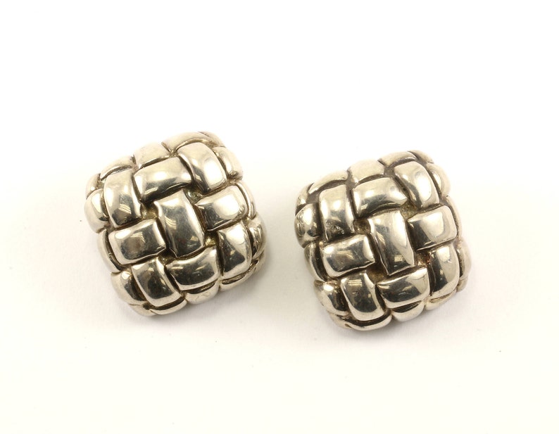 Vintage Large Cushion Braided Design Clip On Earrings 925 Sterling Silver ER 1038