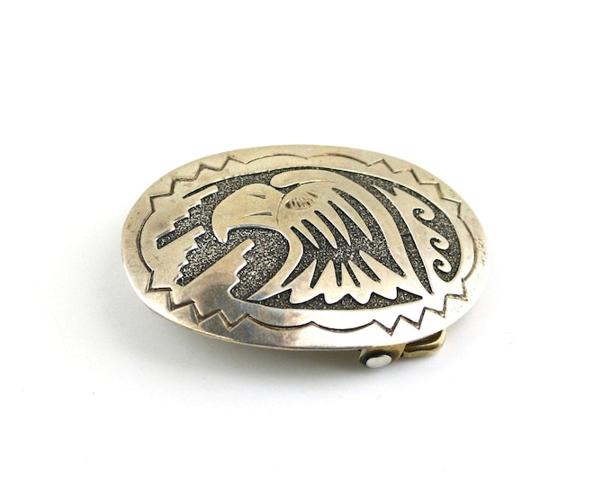 Vintage Gibson Gene Navajo Eagle Head Ethnic Tribal Design Belt Buckle 925 Sterling OT 368