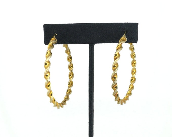 Vintage San Marco Macaroni  Gold Plated Hoop Earrings 925 Sterling ER 1812