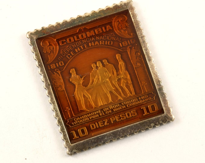 Vintage The Metropolitan Collection of Enamel Stamps Colombia Postage 925 Sterling Silver OT 228
