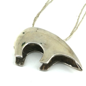 Vintage Chunky  Bear Pendant Necklace 925 Sterling NC 1397