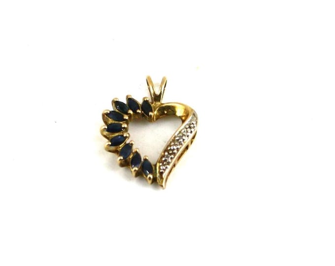Vintage Shiny Black Crystals CZ Heart Shape Gold Plated Design Pendant 925 Sterling PD 2254E