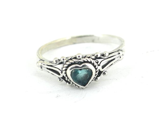Vintage Size 9.25 Filigree Aquamarine Color CZ Heart Shape Ring 925 Sterling  RG 4730