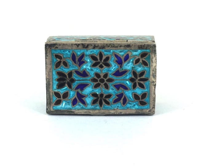 Vintage Sterling Silver Miniature Enamel Pill Box OT 087