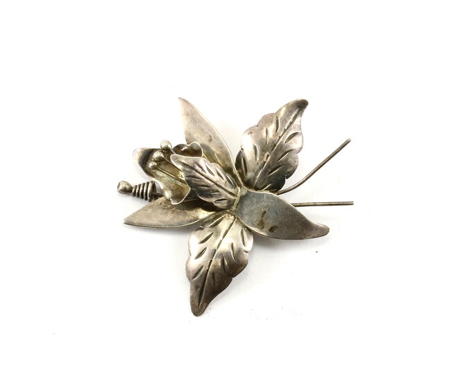 Vintage Exotic Flower Shape Pin/Brooch 925 Sterling BB 742-E