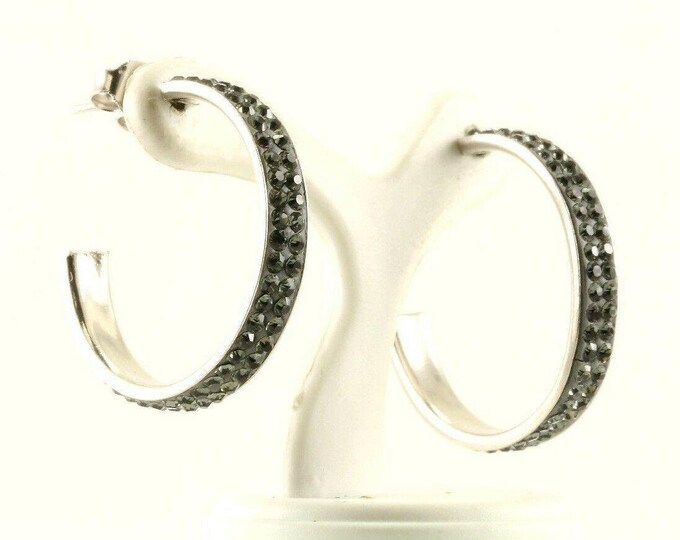 Vintage Gray Blue Color Crystal Hoop Earrings 925 Sterling Silver Er 600