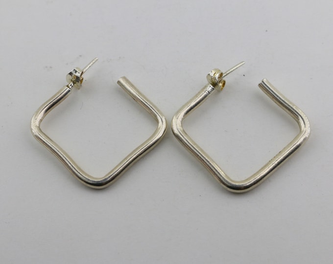 Vintage Square Shape Geometric Design Stud Earrings Sterling Silver 925 ER 1582U