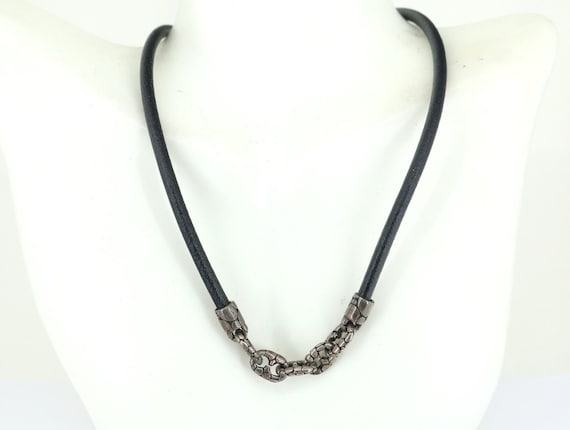 Vintage Men's Black Leather Cord Design Necklace … - image 1