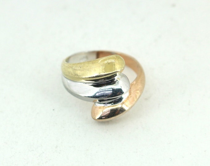 Size 7 Triple Color Gold Plated Dome Ring 925 Sterling Silver Ring RG 1695