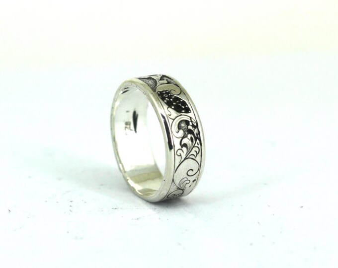 Vintage Size 10 Scrolled Pattern Band Ring 925 Sterling Silver RG 3856