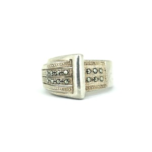 Vintage Marcasite Wide Belt Shape Band Design Ring 925 Sterling Silver Rg 4124