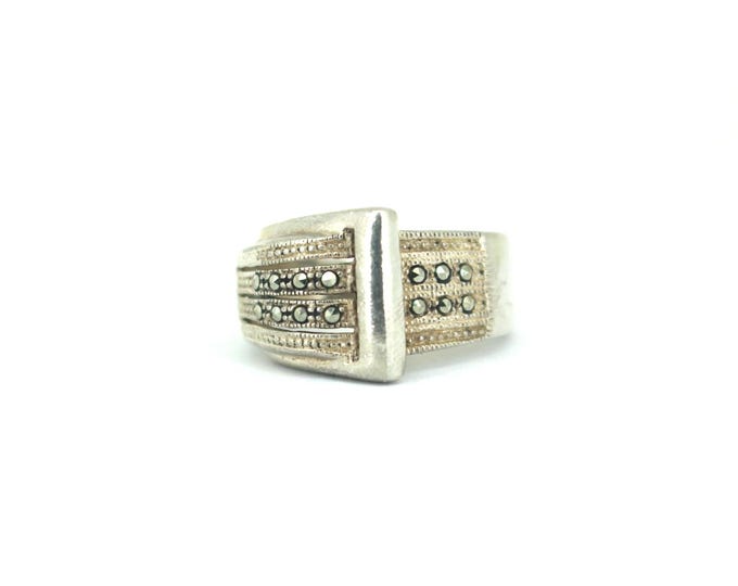 Vintage Marcasite Wide Belt Shape Band Design Ring 925 Sterling Silver Rg 4124