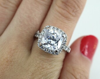 Size 7 White Radiant Cut CZ Statement Ring 925 Sterling Silver RG 4109