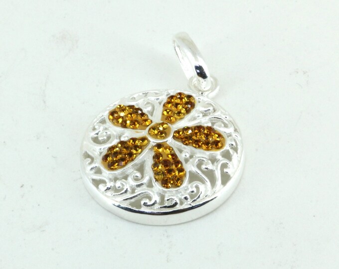 Vintage Yellow Flower Round Shape  Pendant Design  925 Sterling Silver PD 1462
